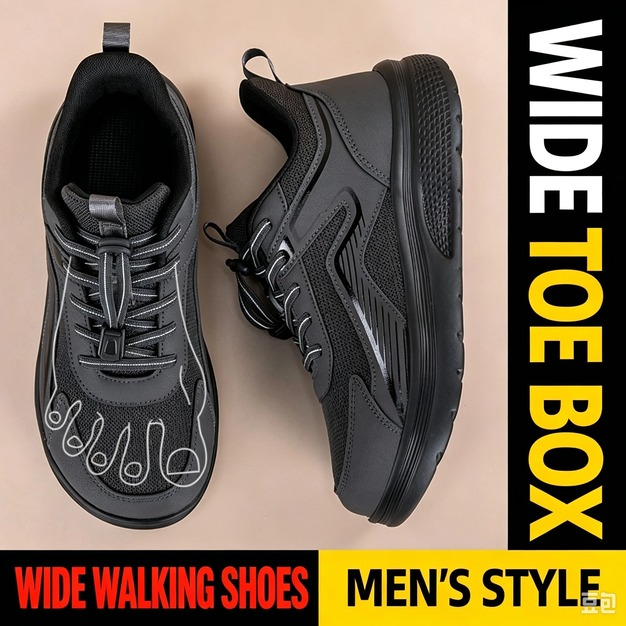 Wide Toe Box Walking Shoes Breathable Mesh Orthopedic Sneakers Quick Elastic Laces Comfort Casual Trainers for Men Women Elderly