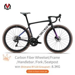 SAVA F20 full Carbon Fiber Road Bike 24 Speed Road Bike Race Bike 8.3kg with SHIMAN0 105 R7120 Carbon Wheel + Handlebar