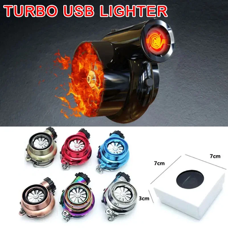 Car Turbo Electronic Cigarette Lighter USB Rechargeable Metal Tungsten Wire Lighter Portable Car Keychain Pendant Creative Gifts