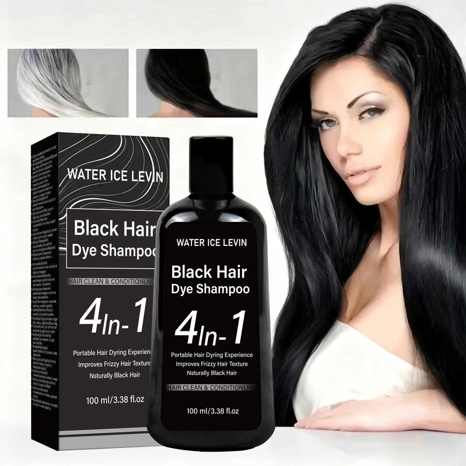 4 in 1 Black Color Enhancing Shampoo – Cleansing & Conditioning Treatment for Frizzy Hair, Natural Black Tone – 100ml