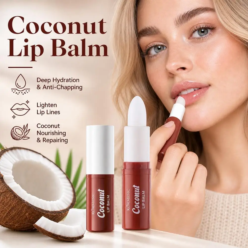 Coconut Lip Balm Deep Hydration Anti-Chapping Lighten Lip Lines Nourishing Repair Hydrating Lip Care Stick Makeup