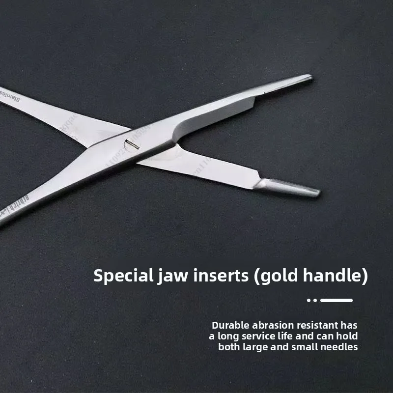 Needle Holder with Scissors 17cm/14cm Multifunctional Needle Holder Insert with Scissors Gold Handle Clamp