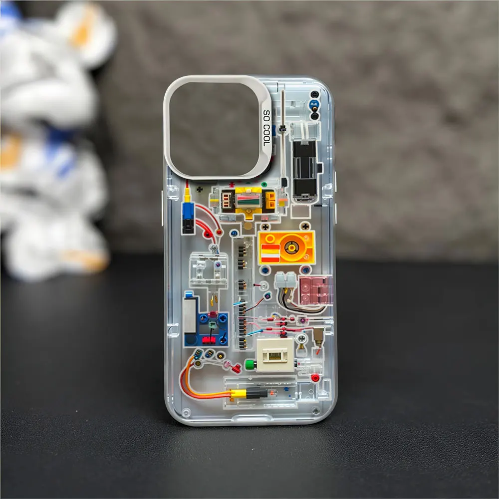 Creative Circuit Cartoon Bricks Printstream Phone Case for iPhone 12 11 13 IMD 14 15 16 Max Pro Plus Laser Cover image 5