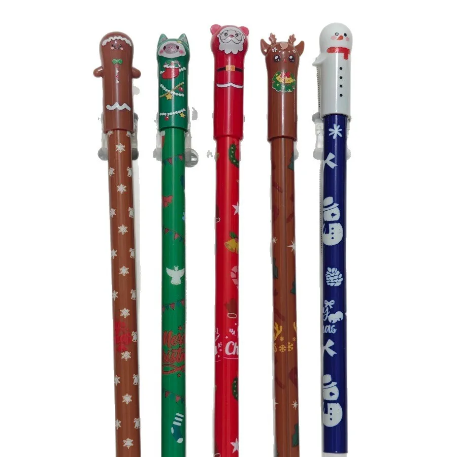 5PCS Christmas Erasable Gel Pen Cute Cartoon Santa Reindeer Snowman Writing Stationery for Kids Gift