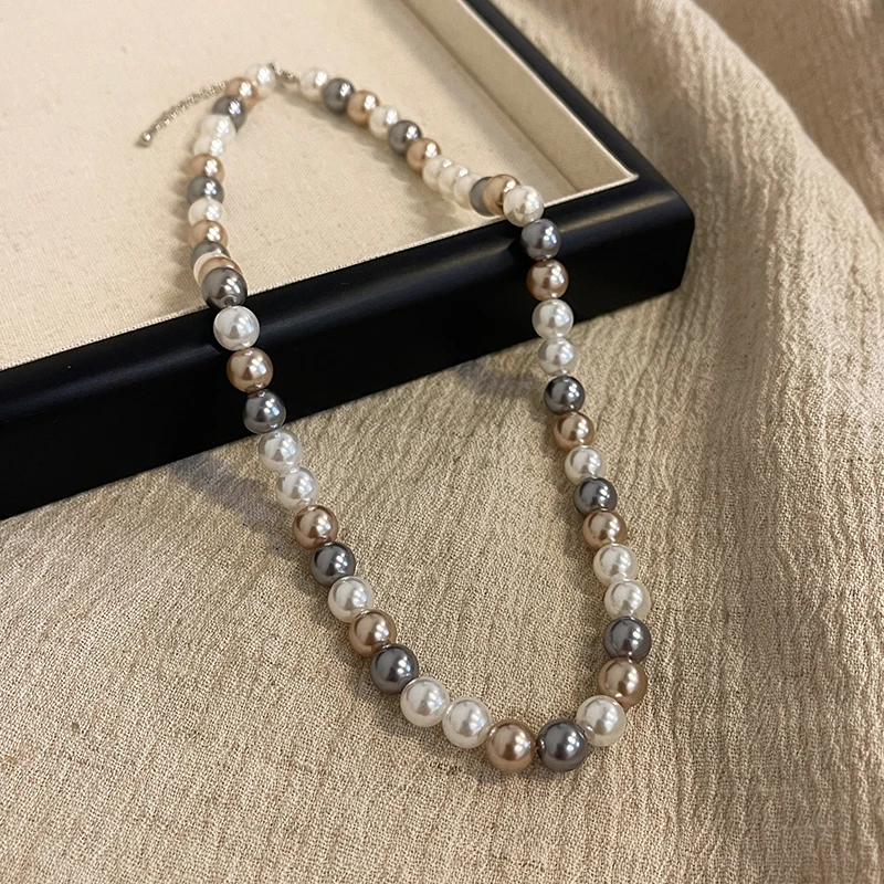 French Elegant Romantic Mixed Color Pearl Beaded Necklace 2024 Fashion Jewelry Sweet Accessories for Women\'s Collarbone Chain