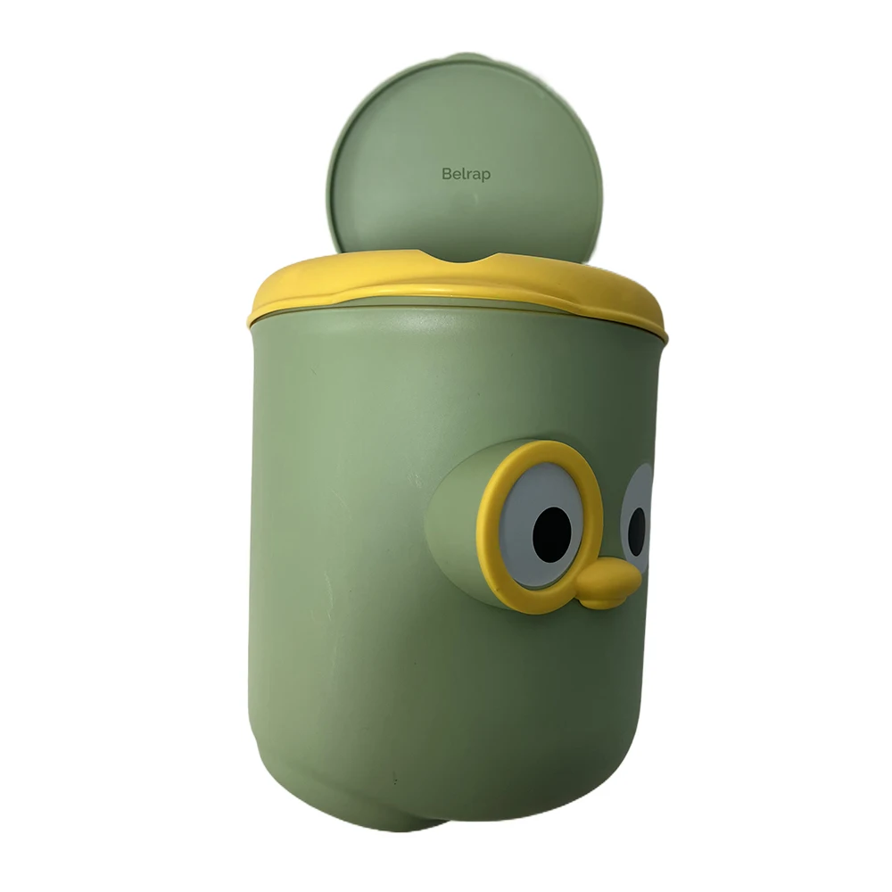 Belrap Garbage cans for household purposes, Small Trashcan Mini Dustbin Cute with Cover Carton Green Child