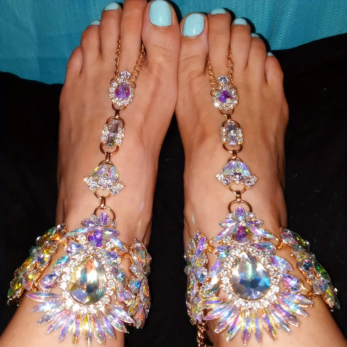 Exaggerated Boho Style Personality Toe Ring Anklet With Colorful Faux Crystal Seaside Beach Accessories