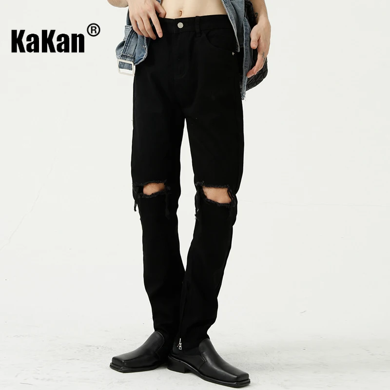 Kakan New Summer Korean Men's Jeans, Slim Fit Slim-fit Pants Pants Black Perforated Jeans K50-M7-D-921