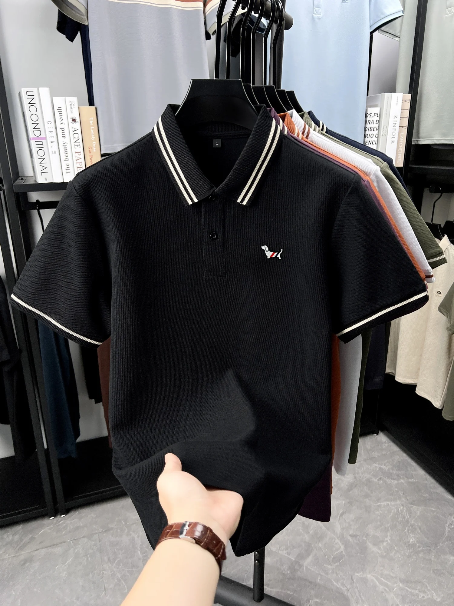 

Fashion designer customizes high-end POIO shirt business casual pure cotton T-shirt simple and comfortable luxury short sleeved