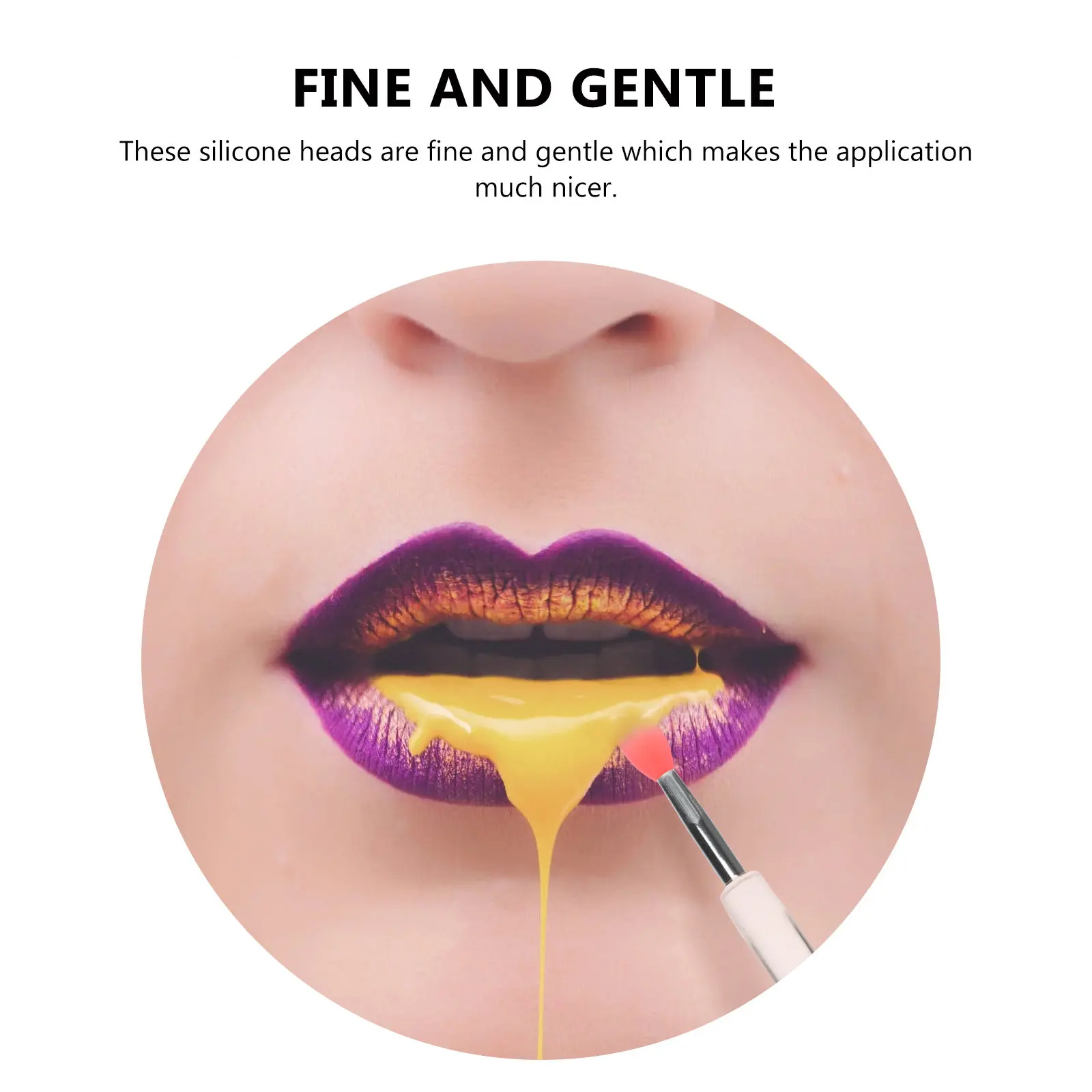 Zestaw 6 szt. silikonowych pędzelków do ust, zapobiegających wnikaniu pyłu, z delikatnymi główkami do aplikacji błyszczyka, szminki, cieni do powiek i balsamu, z trwałą rączką.