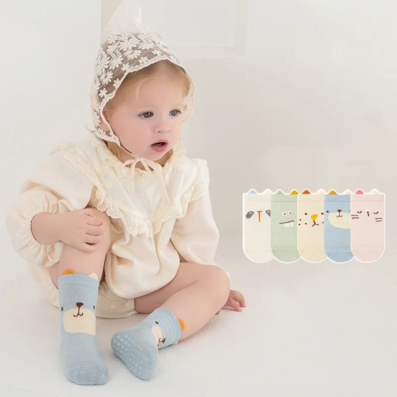 0-5Years Korean Cute Mesh Socks Summer Thin Cotton Boneless Baby Socks For Girls And Boys Children Toddler Non-slip Floor Socks