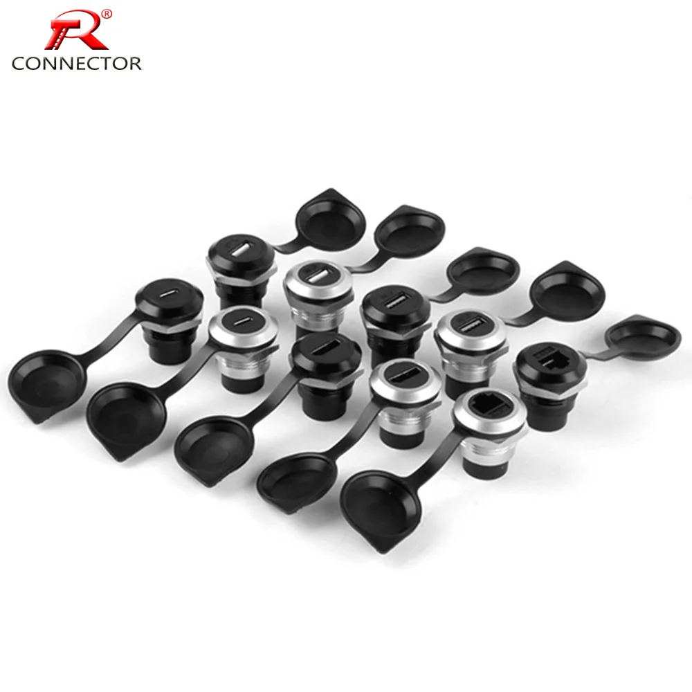 Round Type Chassis Connector Type C Female to Female USB 2.0/3.0 Converter Adapter Type-C Panel Mount DIY Jack with Dust Cover