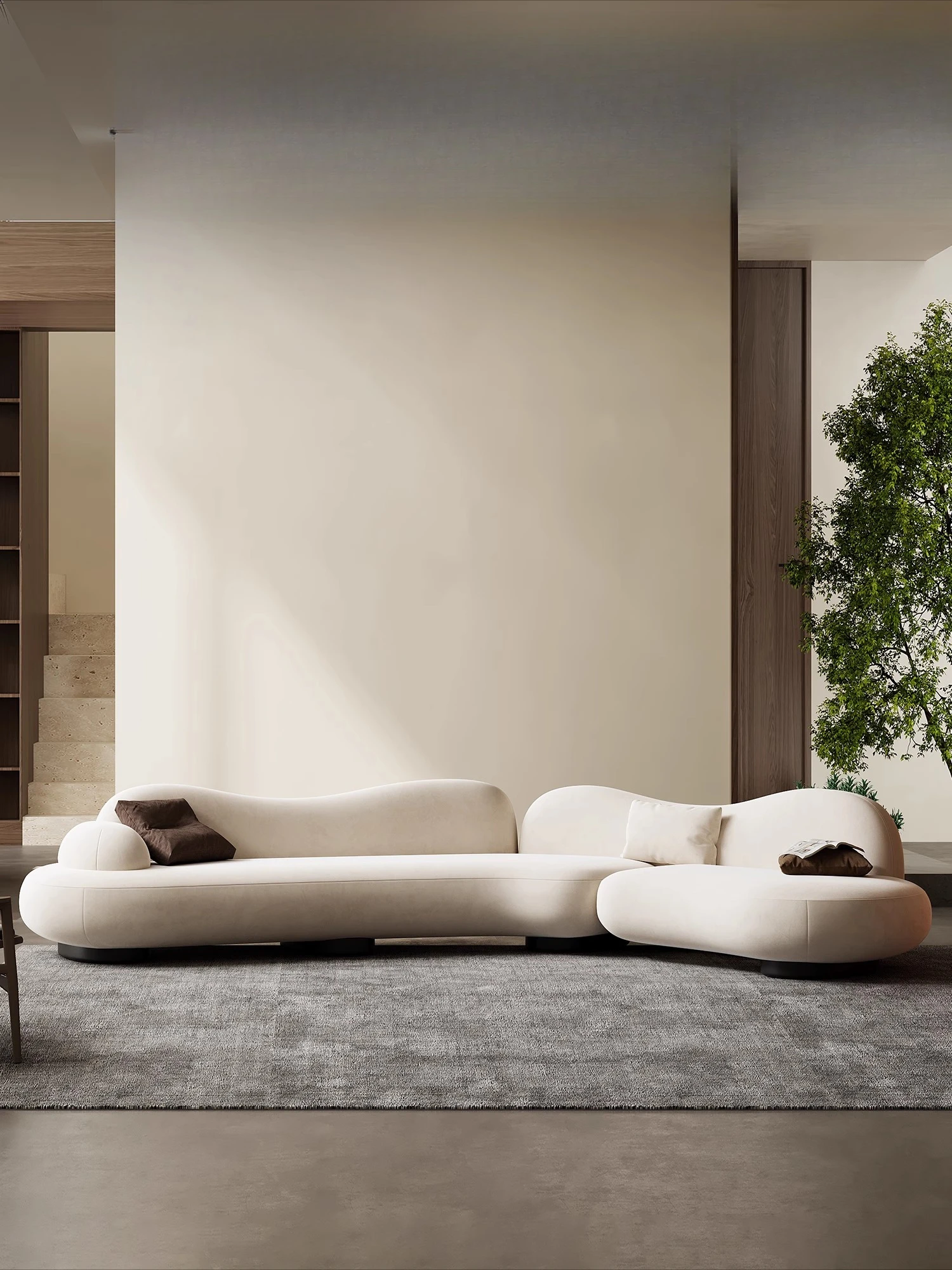 โซฟาผ้าสไตล์มินิมอลอิตาลี วิลล่าพื้นเรียบ โซฟาเข้ามุมทรงพิเศษ