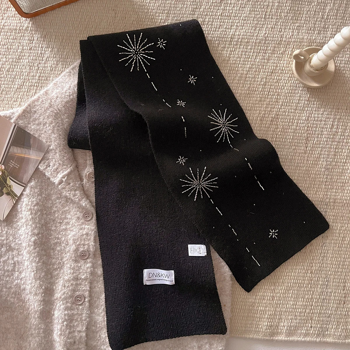 2026 New Korean Wool Blended Scarf, Female Designer's Sense, Bright Brick Knitted Warm Neck Protection Knitted Scarf, Shawl