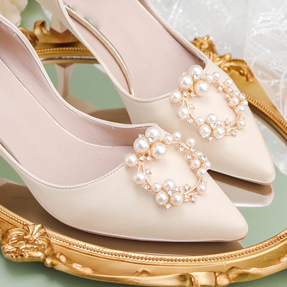 

High Heels Clips Pearl Bow Decorative Accessories Bridal Rhinestone Shoe Buckles Fashion Jewelry Shoe Decorations