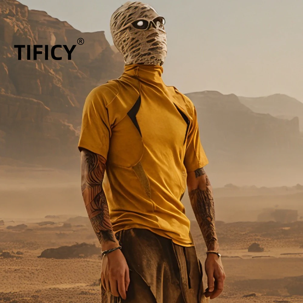 

24SS Tees T-shirts Men's Summer Mesh Breathable Splicing Deconstructing Waste Soil Washed Into Old Cotton Short Sleeved T-shirt