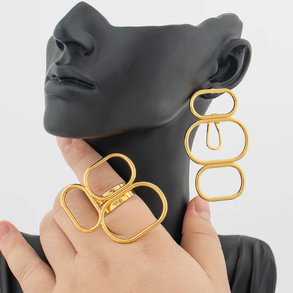 YM Modisches Damen-Schmuckset für Ohrringe und Fingerring, 2-teiliges Set, exquisite, ausgehöhlte Ohrringe, Ringschmuck 6
