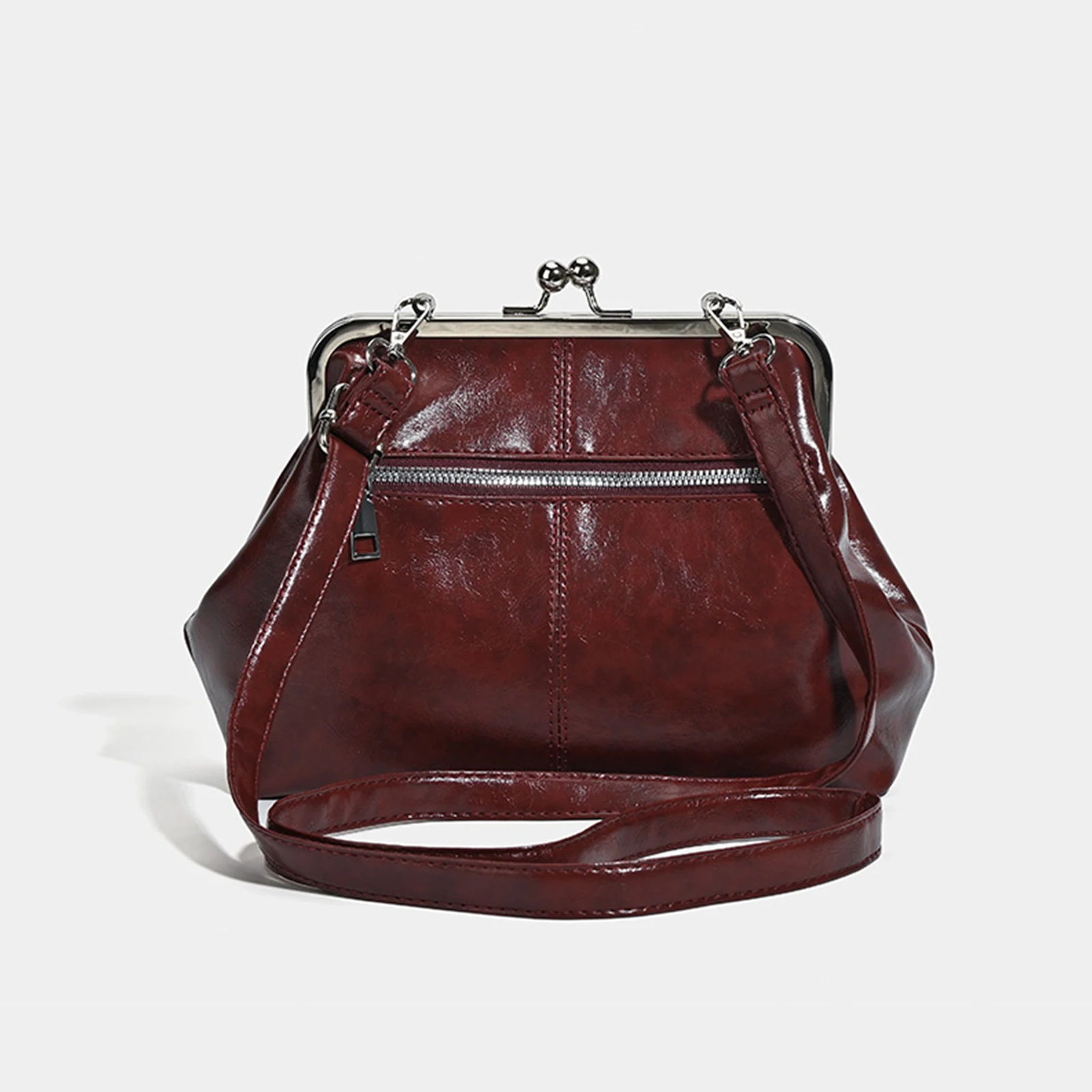 Damen Mädchen PU-Leder Einfarbige Schultertasche mit Verstellbarem Riemen Elegante Bügelverschluss-Schultertasche für Schule Arbeit Täglicher Gebrauch