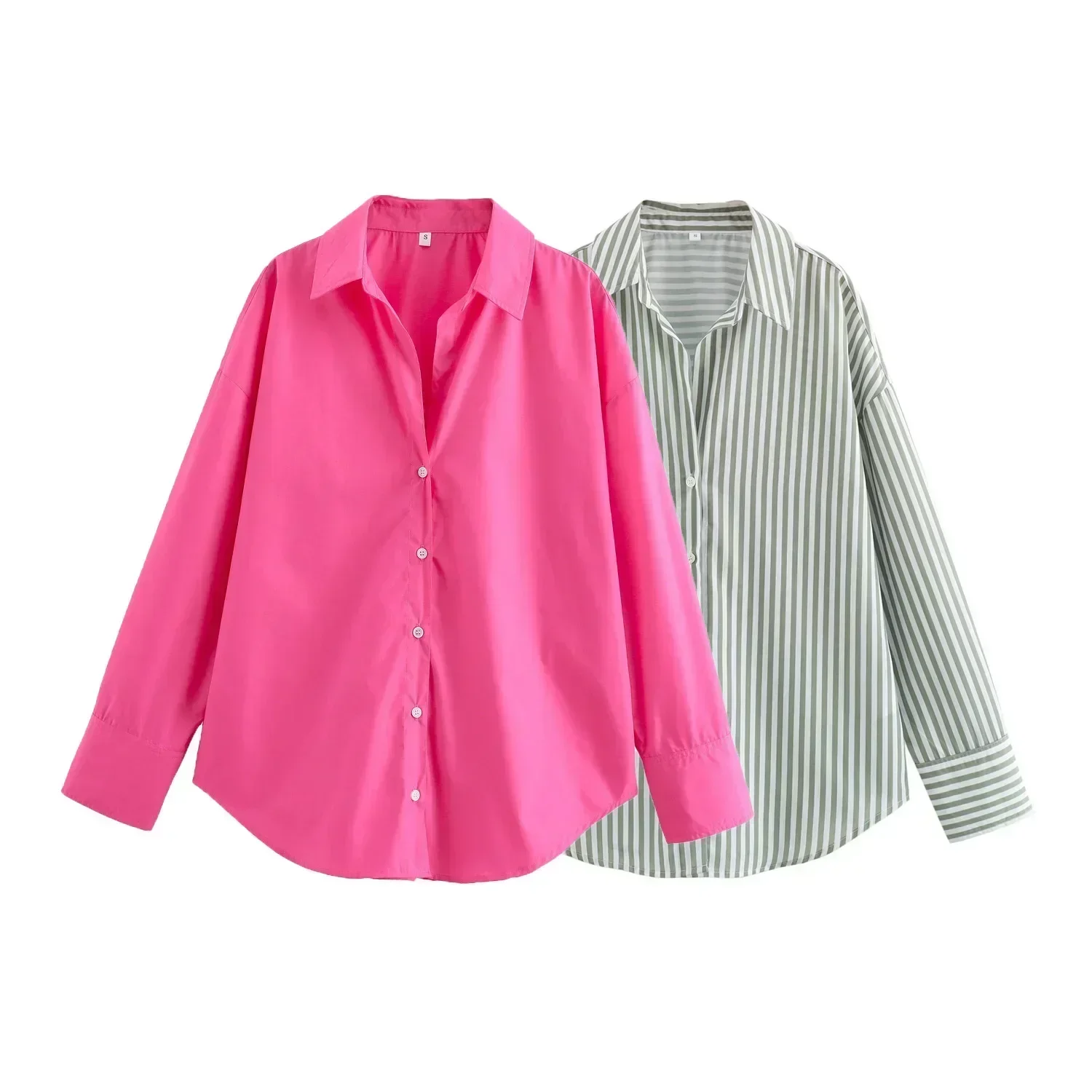 

Women's 2024 New Fashion Loose Basic Style Lapel Poplin Women's Shirt Retro Long sleeved Button up Women's Shirt Unique Top