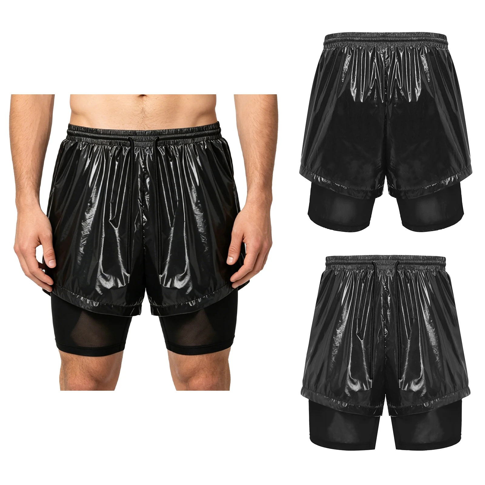 Men 2-in-1 Sport Shorts Swim Trunks Avoid Embarrassme Mesh Liner Waterproof Double Layer Shorts for Fitness Swimming Beach Suit
