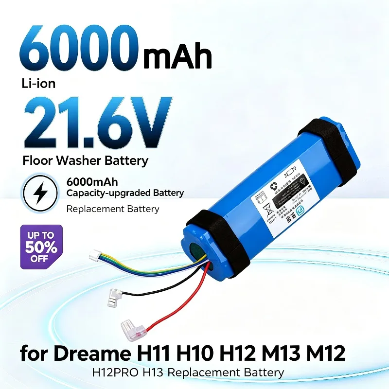 6000mAh 21.6V Dreame Floor Washer Battery for Dreame H11/H10H12 M13/M12 H12PRO/H13 Capacity‑upgraded Replacement Battery