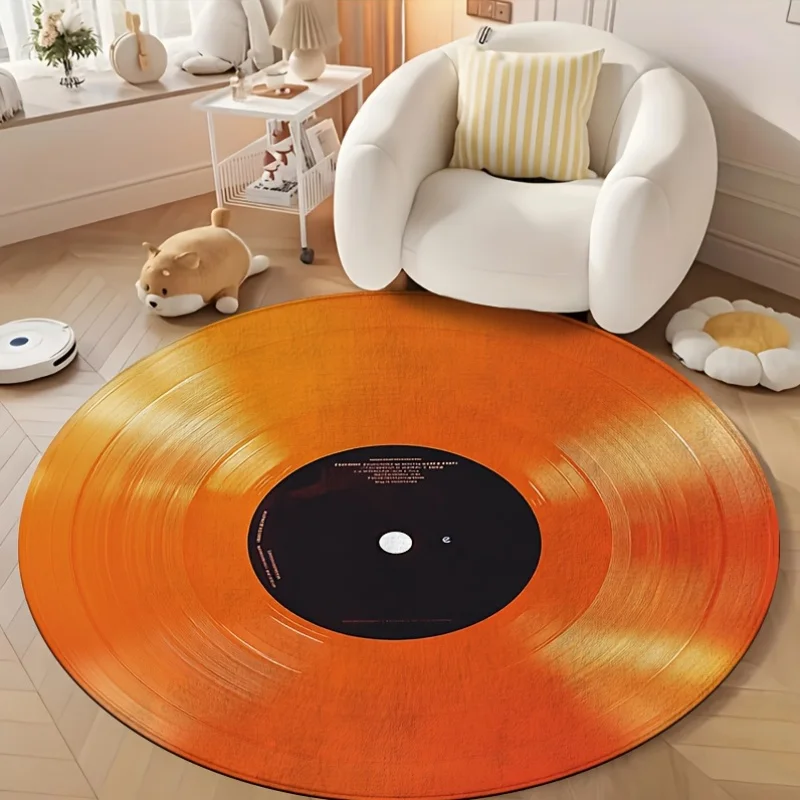 1pc of Orange Vinyl Record Design Round Rug Mat, Suitable for Machine Washing, Ideal for Living Room, Bedroom, Office, Bathroom, Patio, Entrance, Home Decoration, Trendy Aesthetic Holiday Decor, Offered in Various Sizes