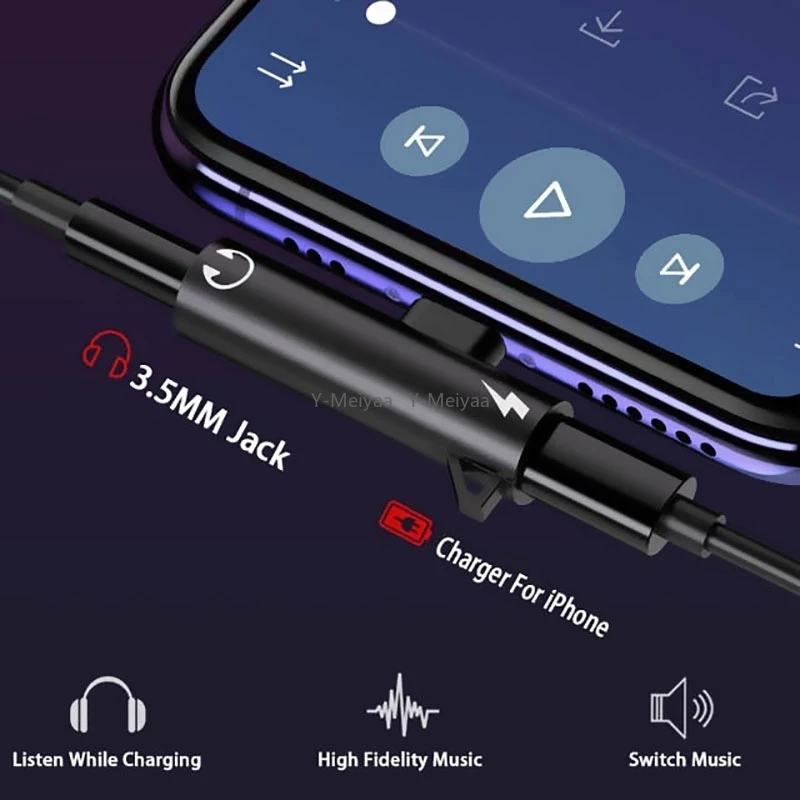 2 في 1 الصوت سماعة شحن محول مزدوج الفاصل آيفون XR XS 13 12 11 ل 3.5 مللي متر جاك إلى سماعة كابل مساعد لا نوع c