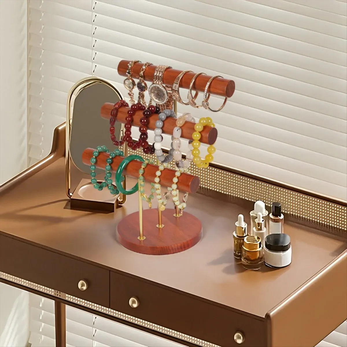 ABQR خشب متين رف مجوهرات كبير 3 طبقات سوار رف شاشة سوار ساعة رف تخزين المجوهرات الرف لتخزين الفتيات