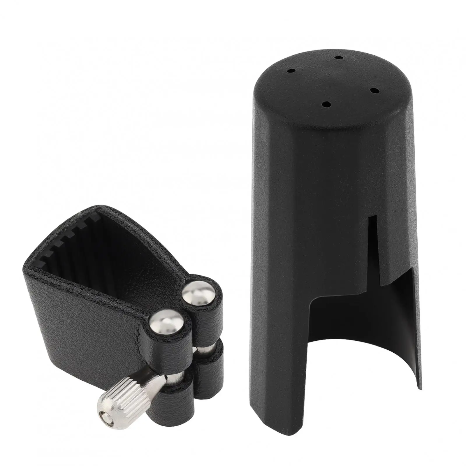 Bb Clarinet Leather Ligature and Plastic Mouthpiece Cap Cover, Black Clarinet Mouthpiece Fastener Set