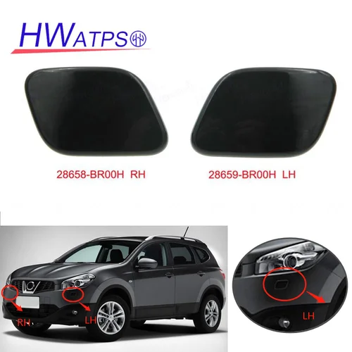 Cubierta de boquilla de arandela de parachoques delantero, tapa de pulverización, para Nissan Qashqai/Qashqai + 2 2010-2014, 28658-BR00H (RH) 28659-BR00H (LH)
