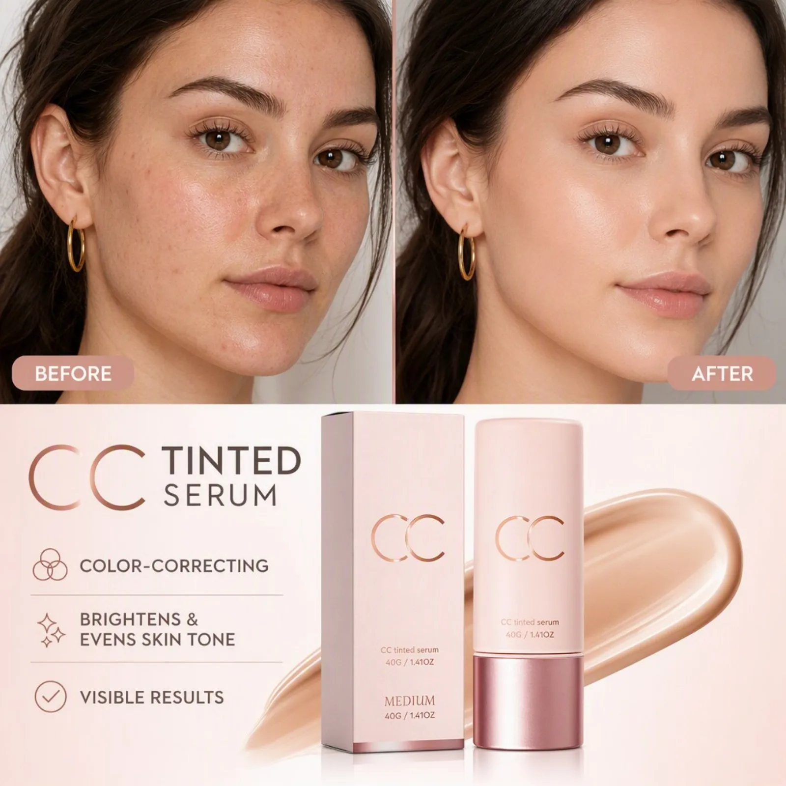 CC Farbkorrekturcreme Leicht, geschmeidig, kein Verklumpen, gleichmäßiger Teint, natürlicher Glanz, einfache Anwendung, kein Make-up für Frauen, ideal für den täglichen Arbeitsweg. – Detail 3