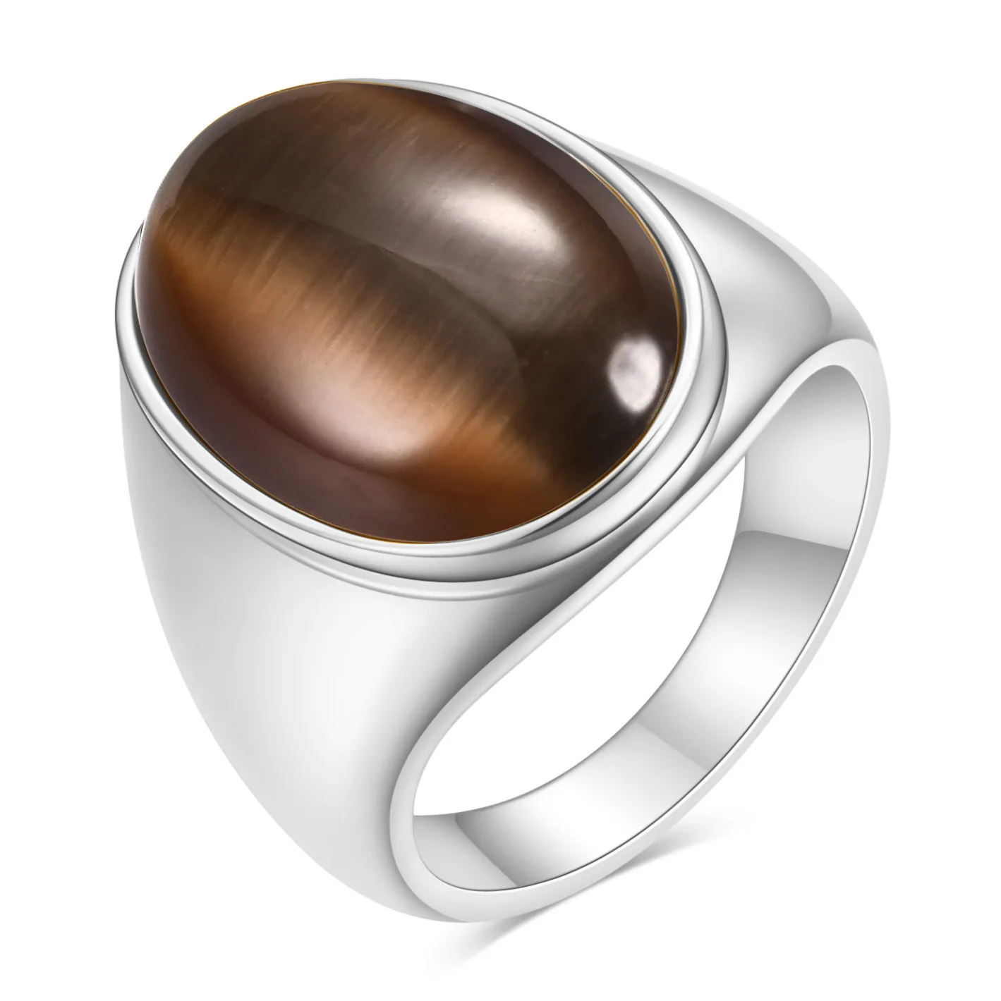 Ovaler Katzenauge-Stein Edelstahlring Gold Silber Plattiert Mehrfarbiger Statement-Ring für Damen und Herren – Detail 6