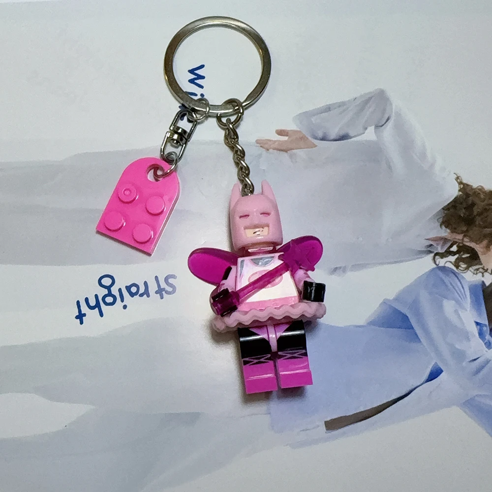 2pcs Handmade 3D Fairy Star Bat Couple Keychain Pink Black Block Splicing Heart Shape Keyring Backpack Key Pendant  Props Gift