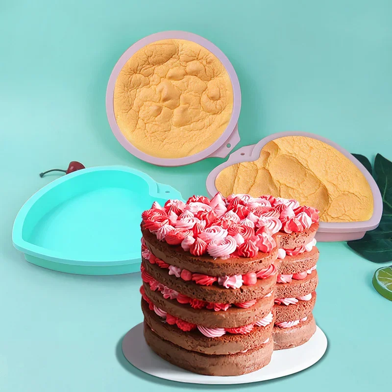 Heart-shaped Rainbow Cake Pan Silicone Mold Round Chiffon Layer Cake Mold Baking Baking Pan Mold Baking Accessories