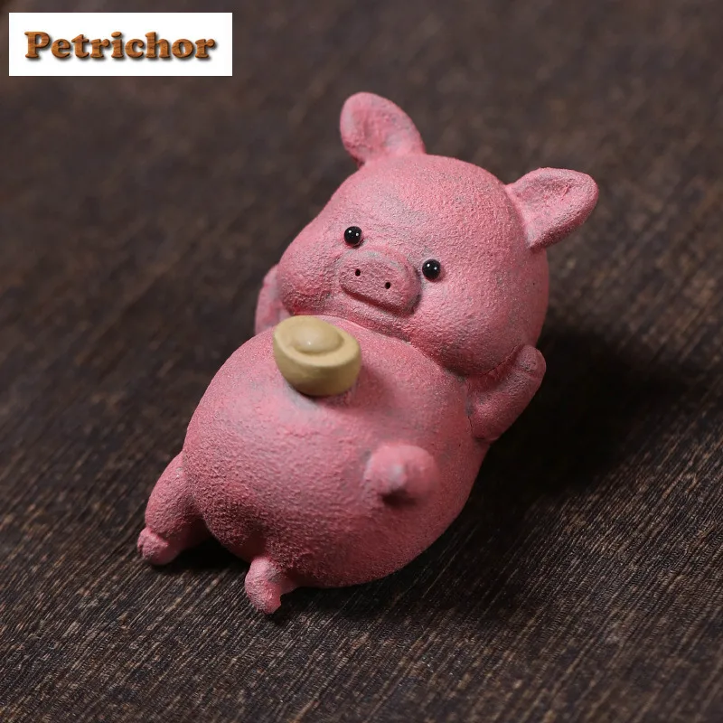Yixing Purple Clay Mini Little Pink Pig Tea Pet Retro Flowerpot Landscaping Tea Figurine Play Toys Tea Statue Ornaments Gift