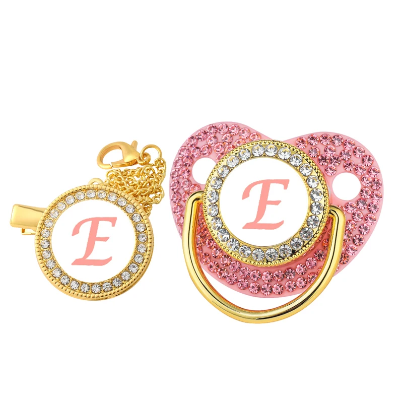 Luxus Zirkon Baby Schnuller Clip Rosa Brief Neugeborenen Personalisierte Schnuller Halter Bling Silikon Säugling Beißring Nippel BPA FREI