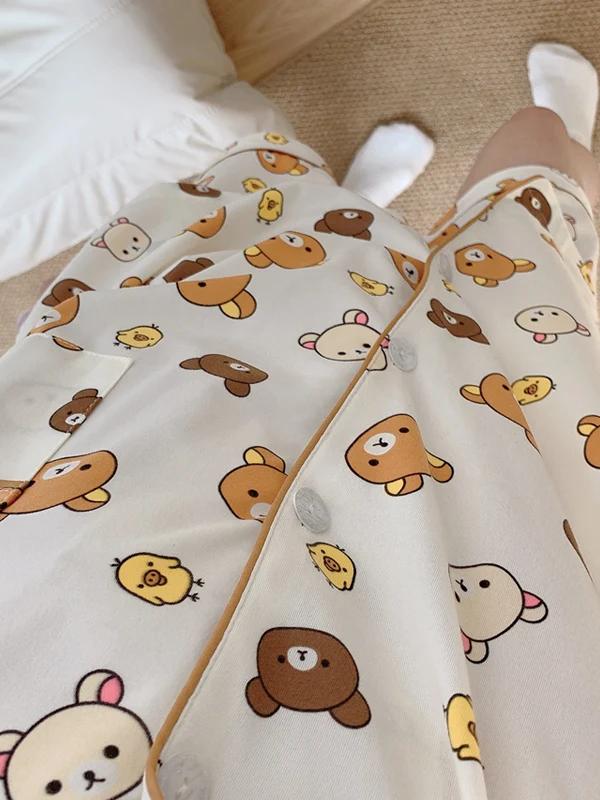 Pijamas de Verano con Dibujos Animados de Osos, Ropa de Dormir Informal de Manga Corta para Mujer, Ropa de Casa, Ropa de Dorm...