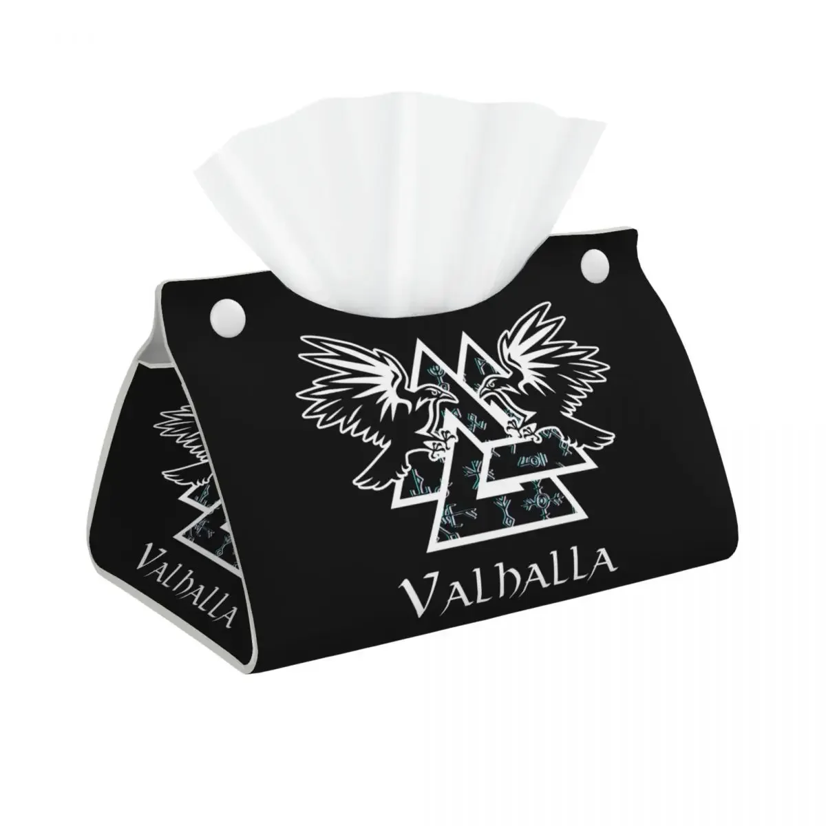 

Custom Viking Odins Ravens Tissue Box Cover PU Leather Rectangular Facial Tissue Box Holder for Bathroom Home
