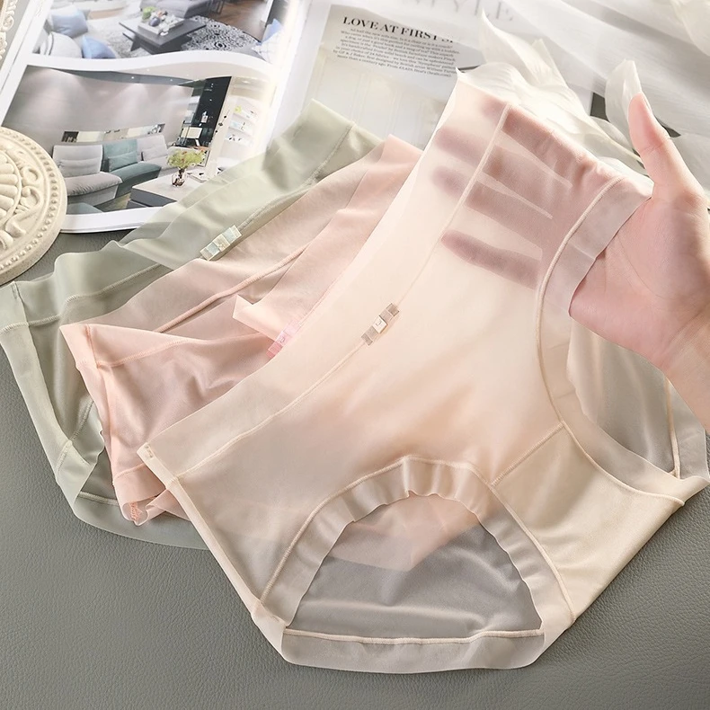 KUCLUT Ice Silk Panties for Women Transparent Seamless Breathable Briefs Middle Rise Comfort Soft Underpants 2