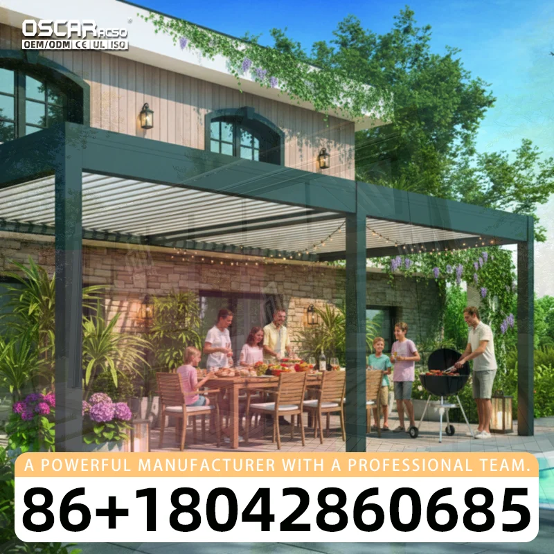 Outdoor Louvered Pergola Waterproof Opening Roof Gazebo Decking Roof Cover for Garden Patio Backyard pergola