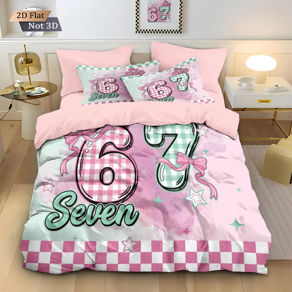 

3pcs Valentine's Day Checkerboard 67 Element Print Down Duvet Cover Set Multi Size Bedroom Bedding Decoration Machine Washable