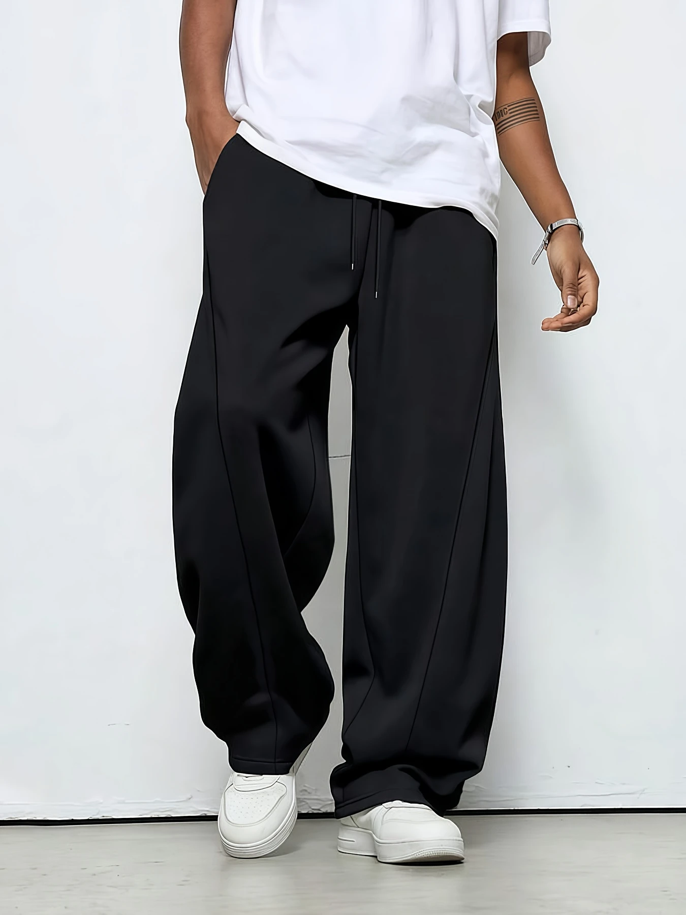 Men'S Autumn Solid Color Drawstring Wide Leg Loose Casual Athletic Pants, Spring/Autumn Style Casual Elegant