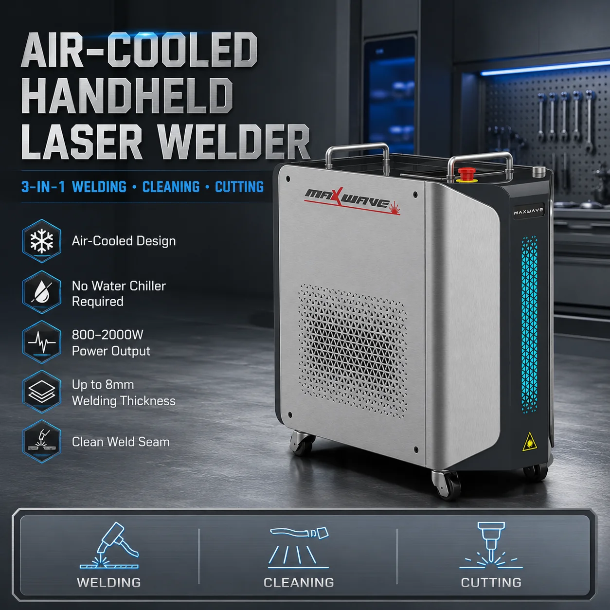 High Power 5 in 1 Handheld Fiber Laser Welder 1500W Air Cooling Laser Welding Cutting Cleaning Rust Remover for Stainless Steel