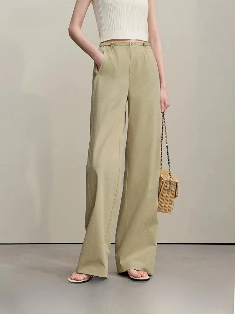 

Adjustable Elastic Wide Leg Pants Casual Loose Women's Summer New Style Micro Wrinkle Texture Long Trousers Comfortable Fit