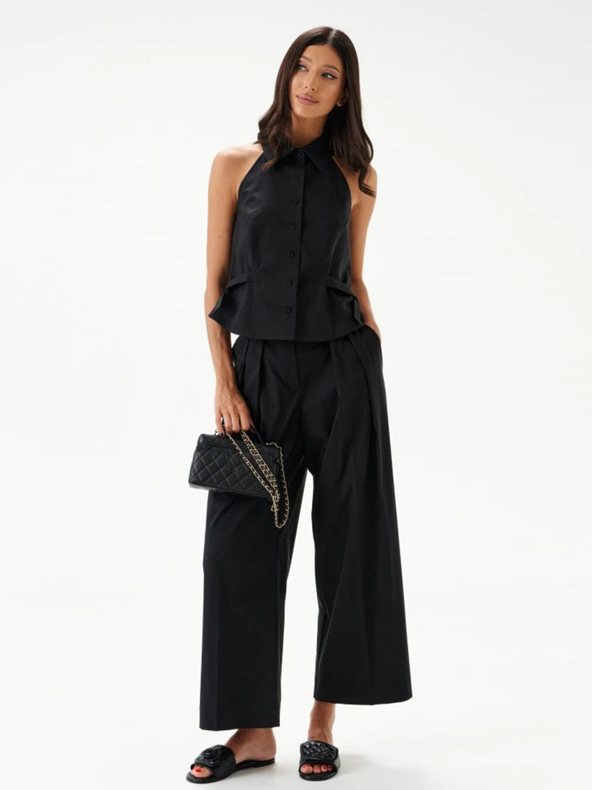 Marthaqiqi Cotton Ladies Pajama Suit Backless Sleepwear Tank Tops Nightwear Sleeveless Nightie Pants Casual Female Nightgown Set