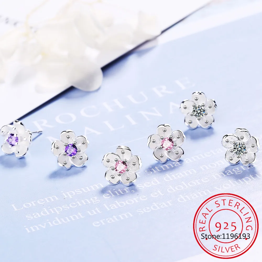 2024 New Fashion 925 Sterling Silver Fashion Flower With Pink CZ Stud Earring For Teen Girl Kid Lady Jewelry DS1018