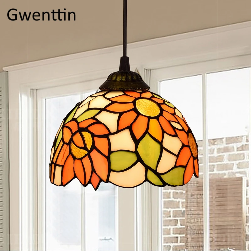 Sunflower Pendant Light Tiffany Stained Glass Hanging Lamp Dining Room Kitchen Lighting Fixture Modern Home Decor Loft Luminaire