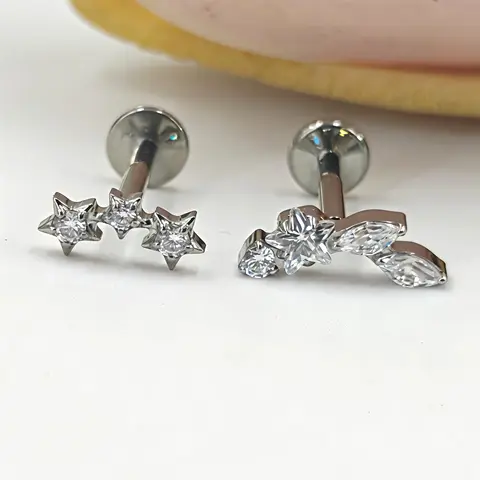 ASTM F136 Star Internally Threaded Lip Stud Helix Conch Daith Labret Ear Tragus Lip Piercing Earring Body Jewelry