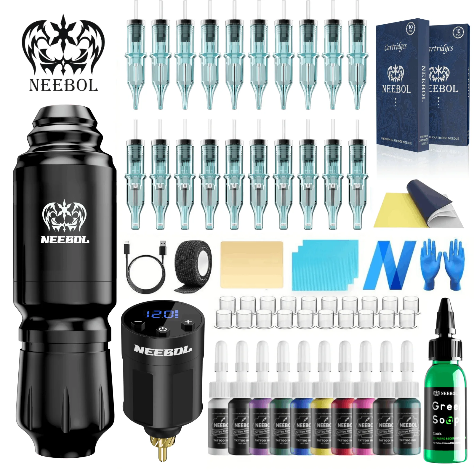 

Complete Tattoo Kit for Beginners, Portable All-in-One Tattoo Set with Machine/20 Needles/10 Inks, Out of The Box Ready to Use
