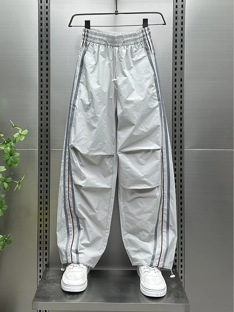 Summer Thin Fashion Trend Outdoor Men's Loose Striped Patchwork Casual Pants Versatile Youth Stylish Quick-Dry Sports Pants